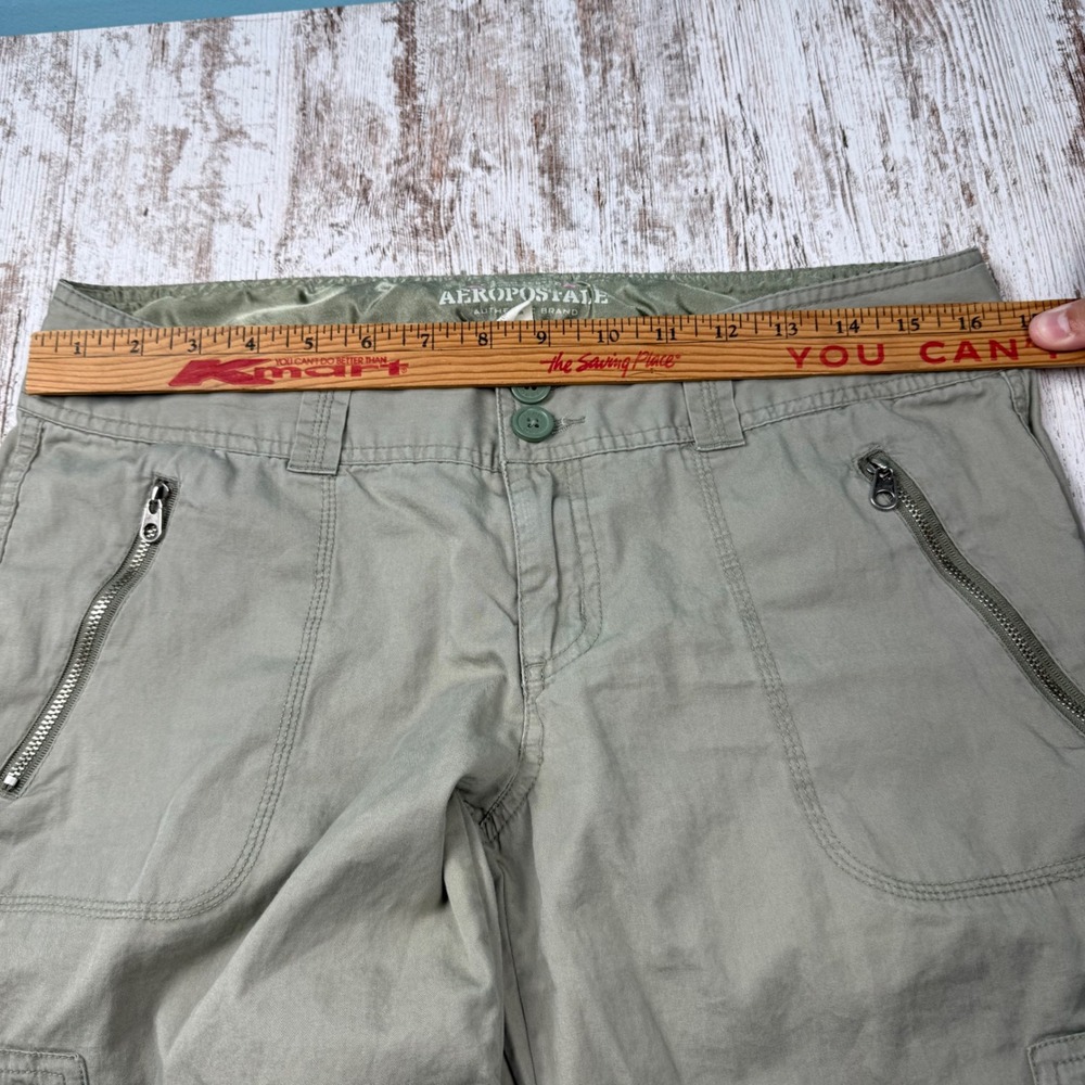 VTG Y2K Aeropostale 7/8 Green Cargo Pants Wide Leg Utility Baggy Steetwear - Picture 11 of 12